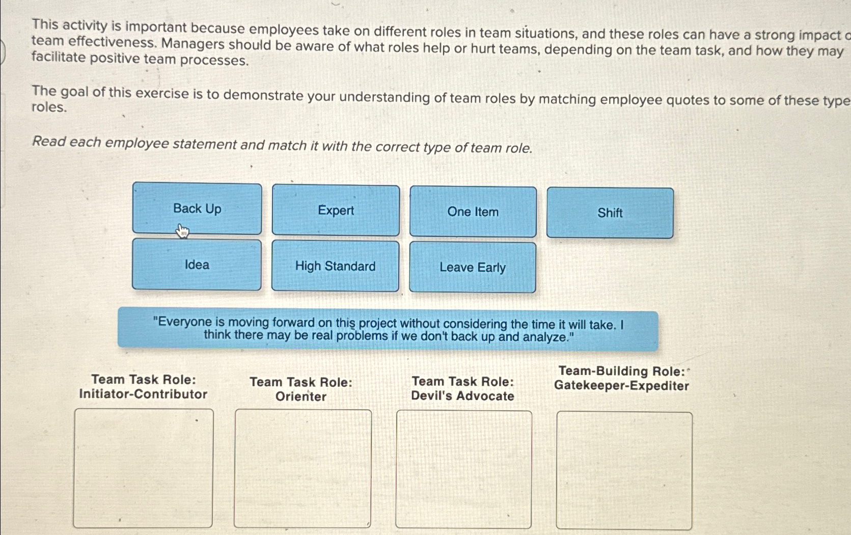  This activity is important because employees take on different roles in