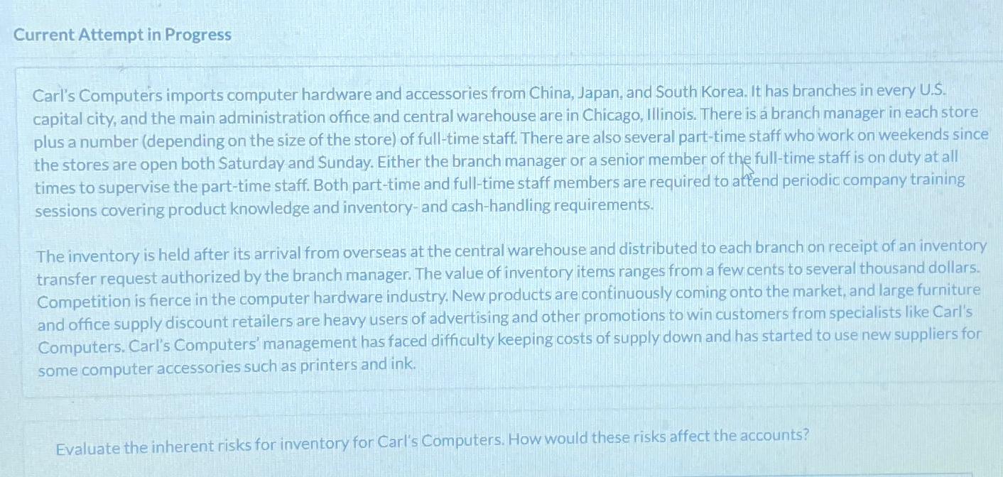  Current Attempt in Progress Carl's Computers imports computer hardware and accessories