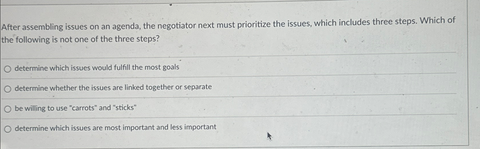  After assembling issues on an agenda, the negotiator next must prioritize