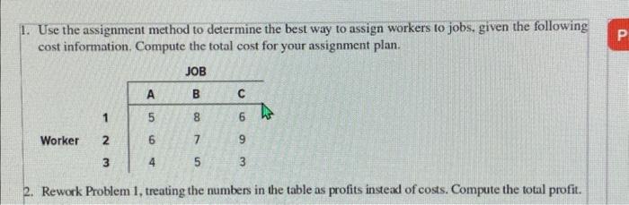  Use the assignment method to determine the best way to assign