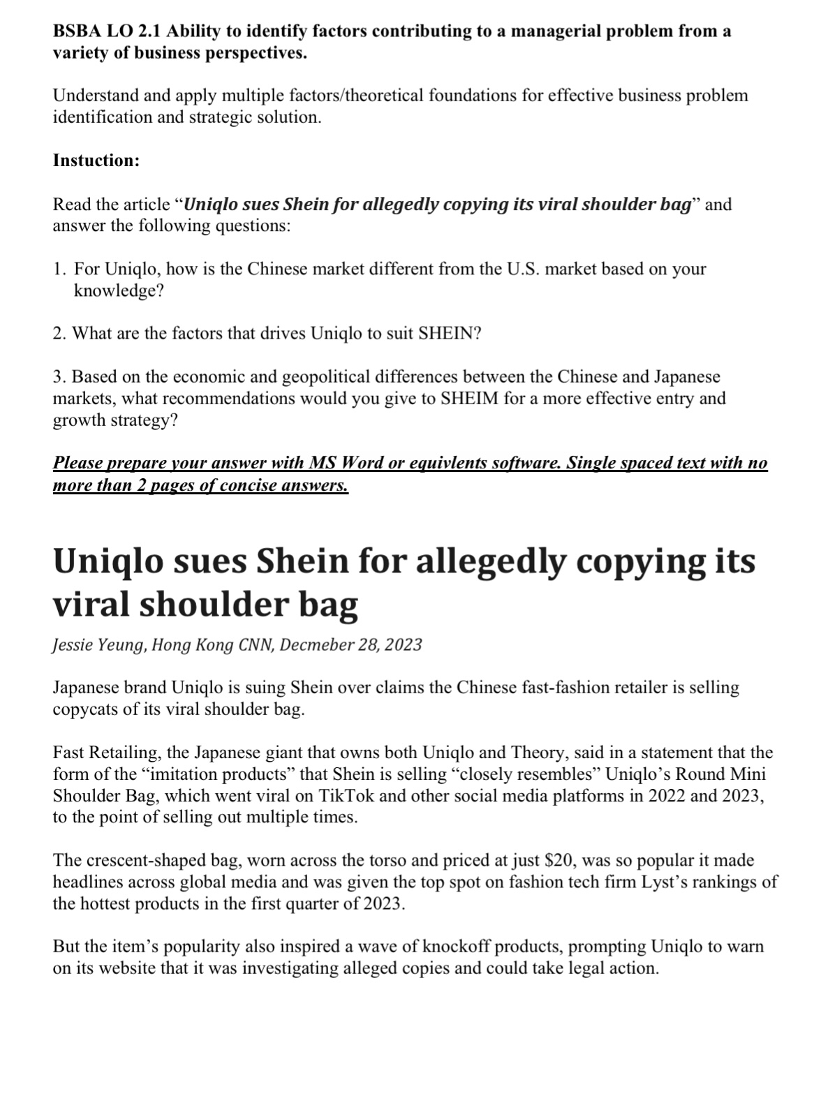  BSBA LO 2.1 Ability to identify factors contributing to a managerial