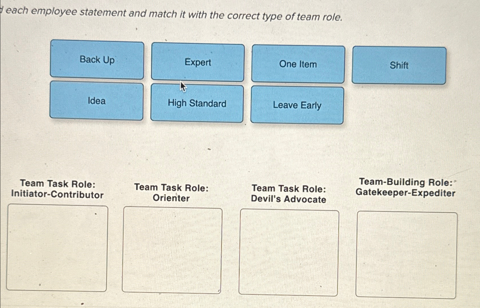  each employee statement and match it with the correct type of
