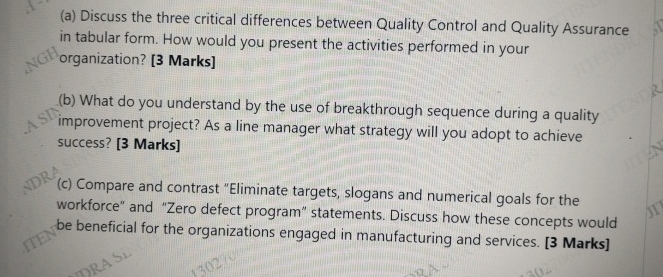  (a) Discuss the three critical differences between Quality Control and Quality