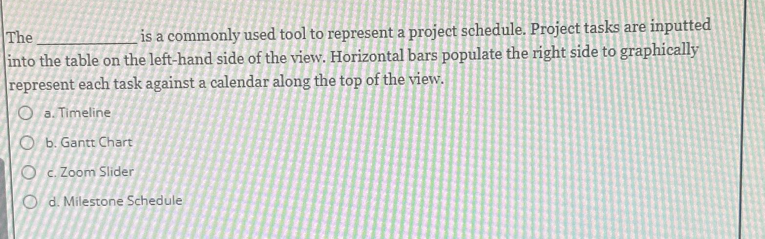  The is a commonly used tool to represent a project schedule.