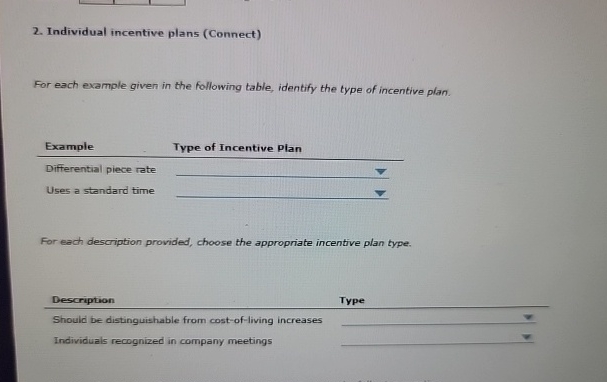  Individual incentive plans (Connect) For each example given in the following
