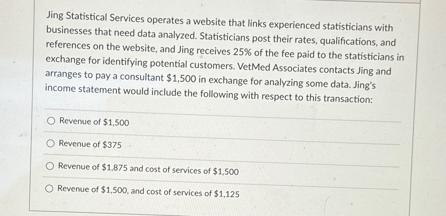  Jing Statistical Services operates a website that links experienced statisticians with