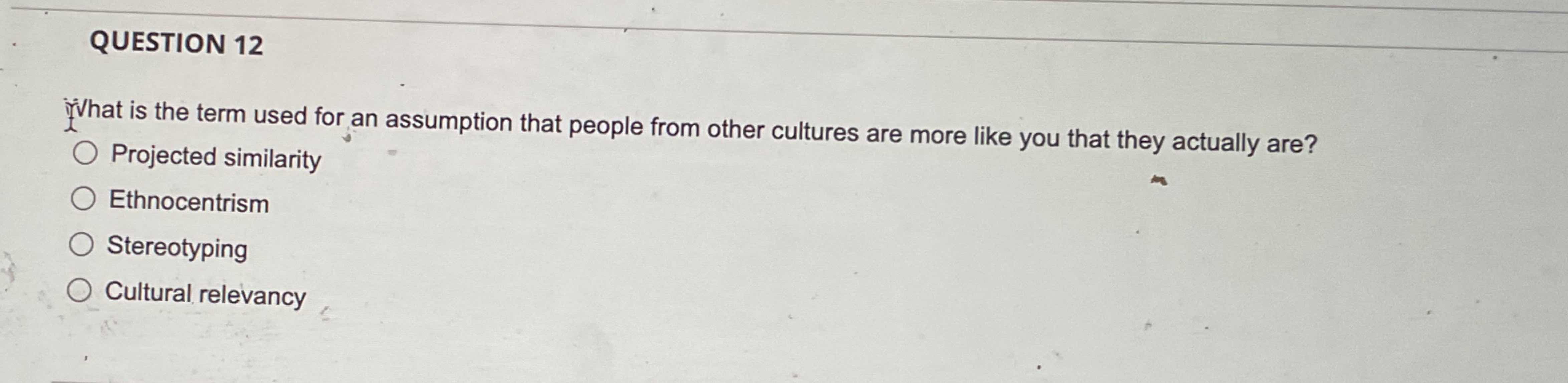 QUESTION 12 What is the term used for an assumption that