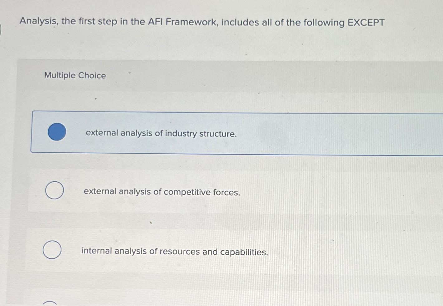  Analysis, the first step in the AFI Framework, includes all of