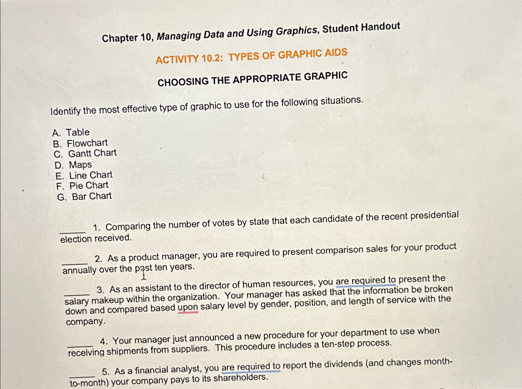  Chapter 10, Managing Data and Using Graphics, Student Handout ACTIVITY 10.2: