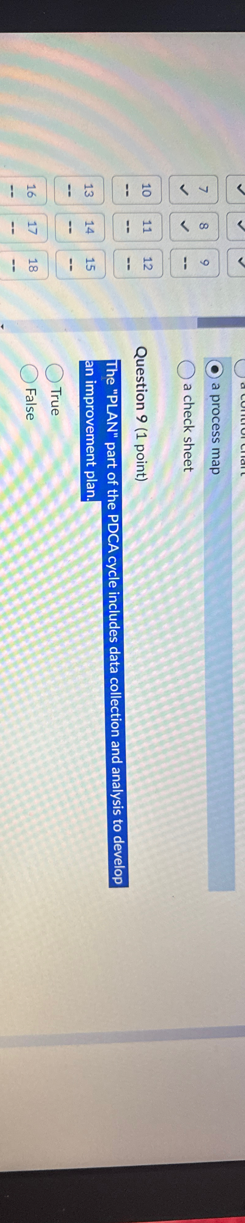  a process map a check sheet Question 9(1 point) The "PLAN"