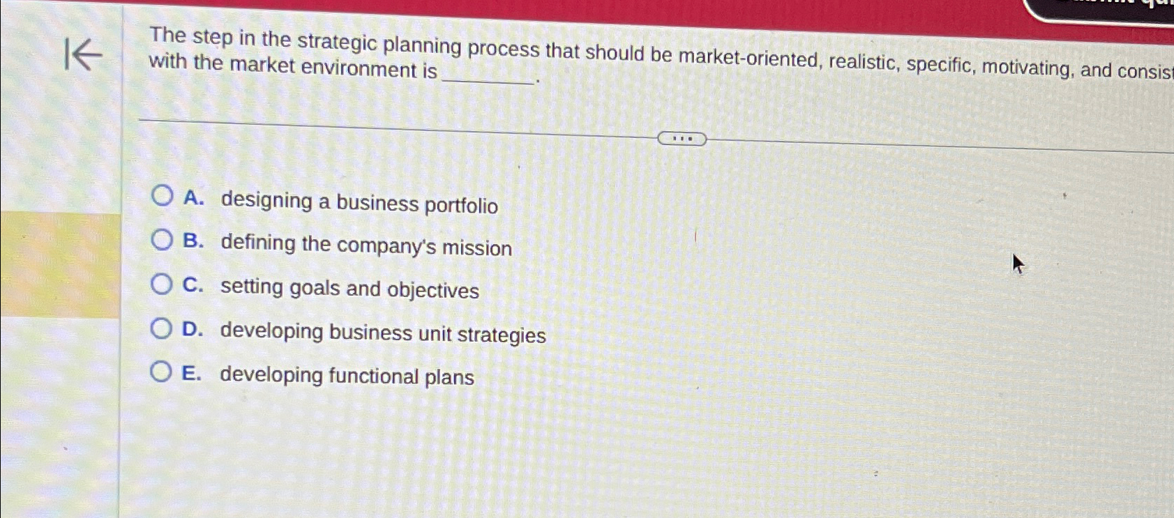  The step in the strategic planning process that should be market-oriented,