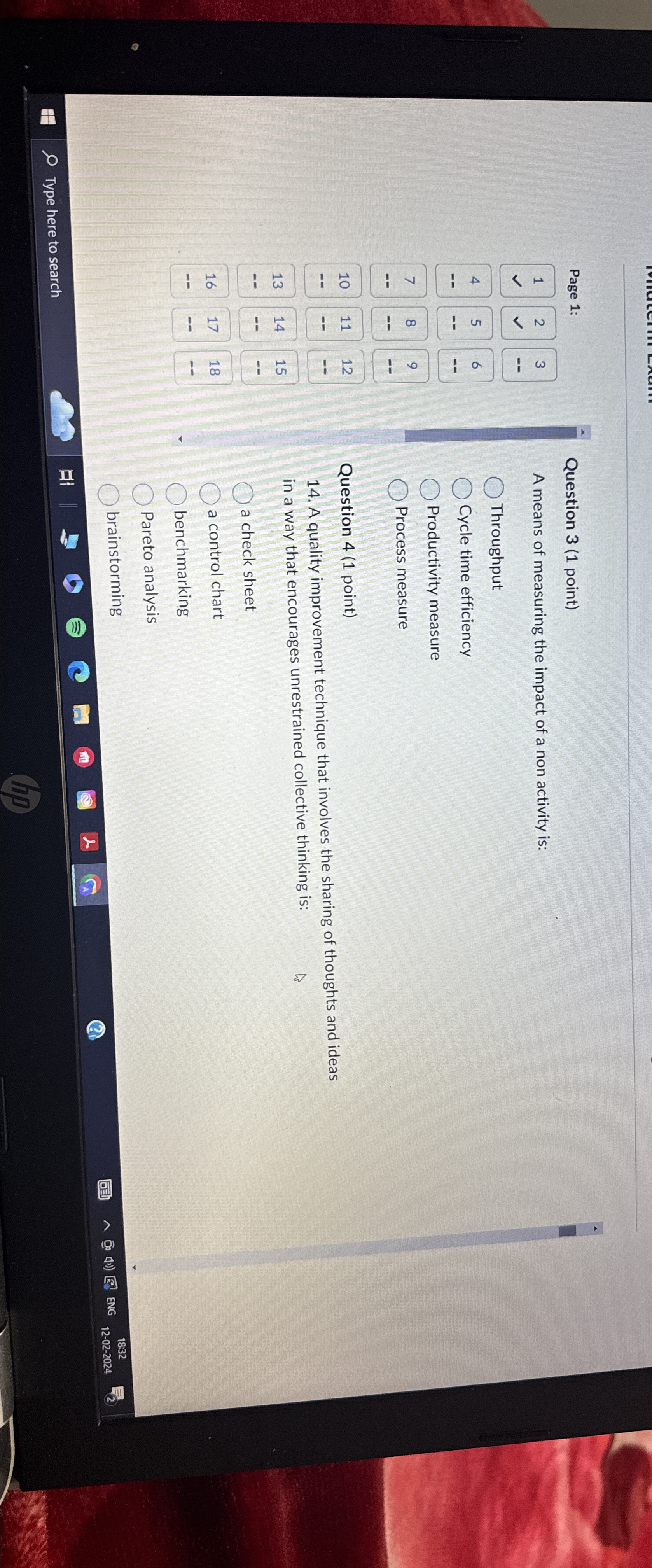  Page 1: \table[[1,2,3],[,,--],[4,5,6],[--,--,--],[7,8,9],[--,--,--],[10,11,12],[--,--,--],[13,14,15],[--,--,--],[16,17,18],[--,--,--]] Question 3(1 point) A means of measuring the