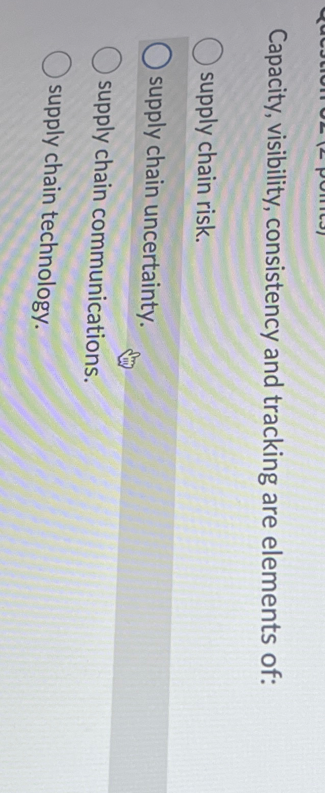  ]):} [ Osupplychain risk, ()2 Capacity, visibility, consistency and tracking are