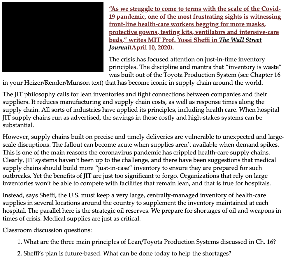 Need help with question 1 and 2 please in your Heizer/Render/Munson text)