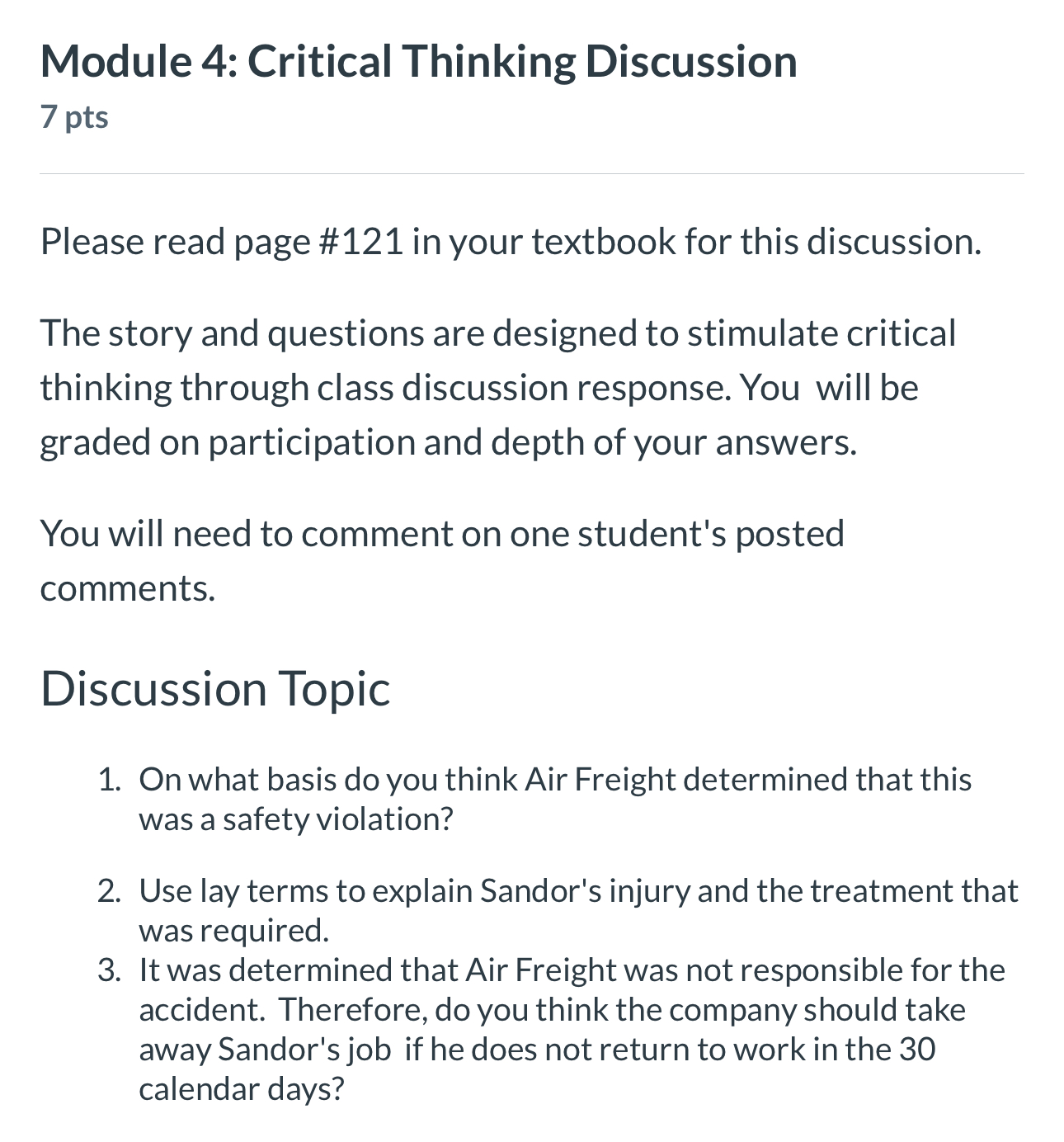  Module 4: Critical Thinking Discussion 7 pts Please read page #121