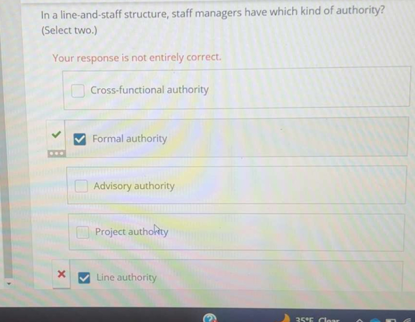  In a line-and-staff structure, staff managers have which kind of authority?
