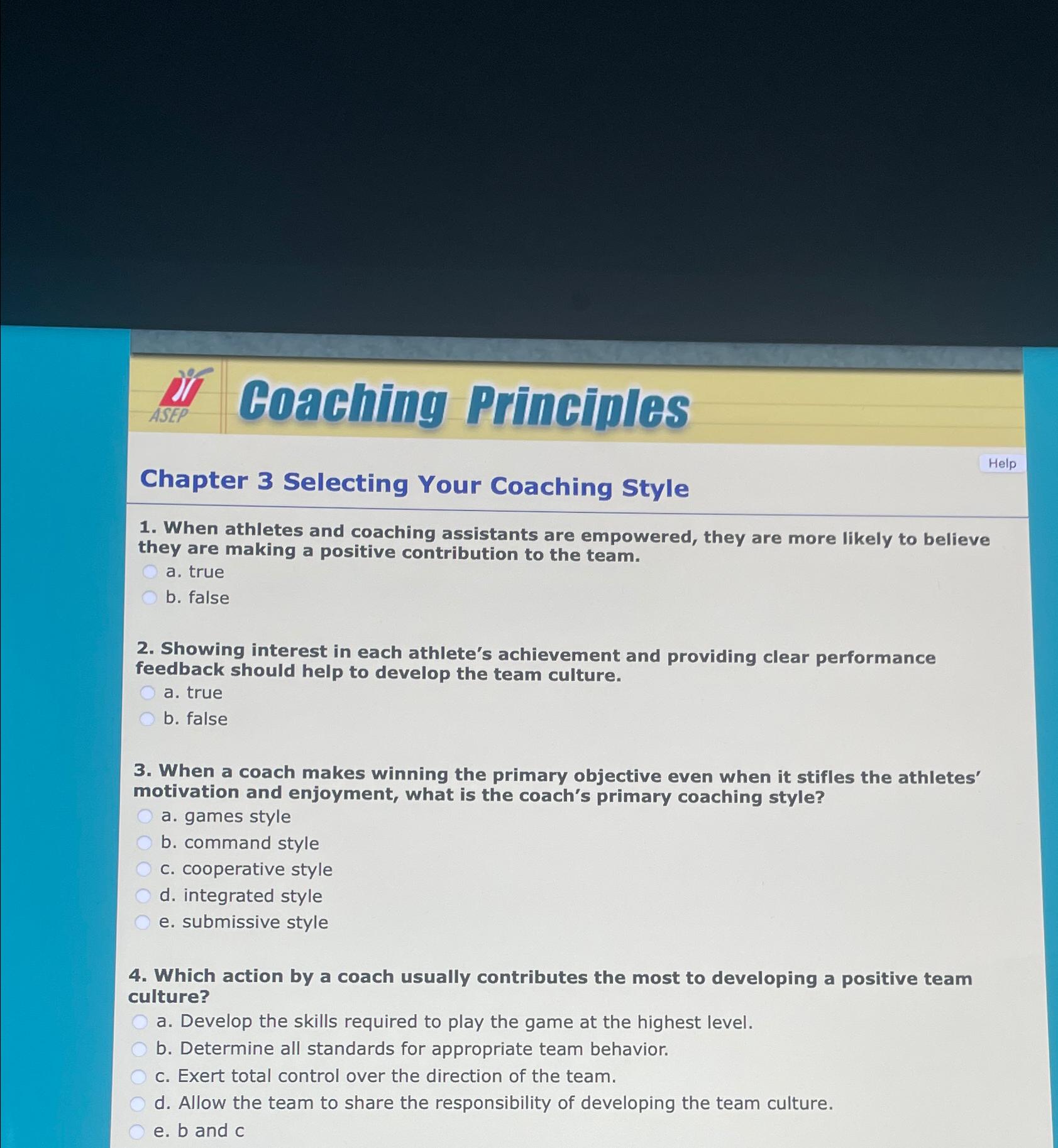  Help Chapter 3 Selecting You When athletes and coaching assistants are