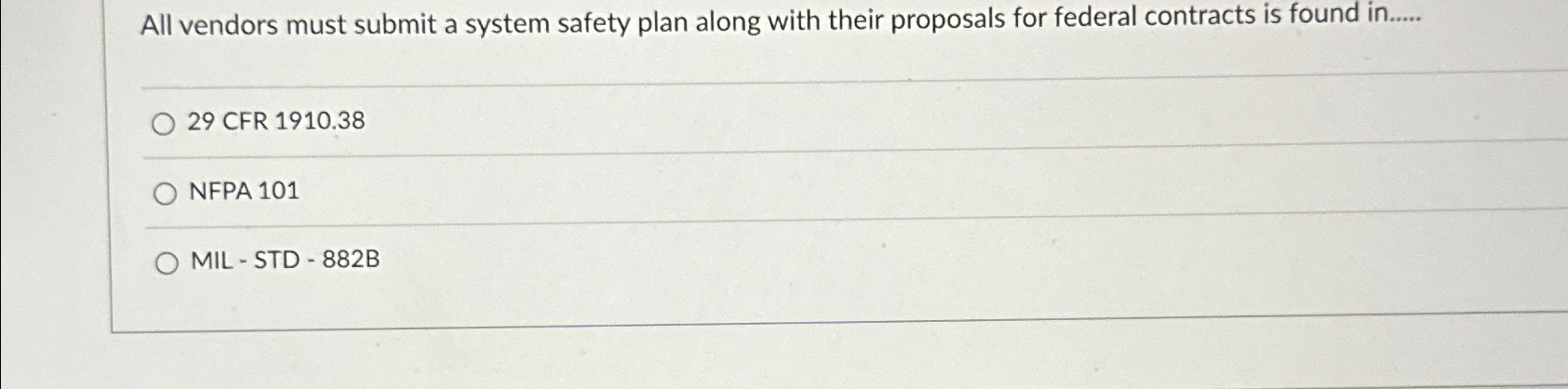  All vendors must submit a system safety plan along with their