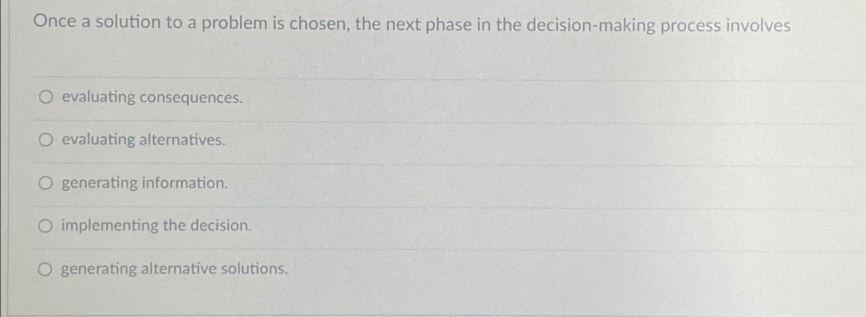  nce a solution to a problem is chosen, the next phase