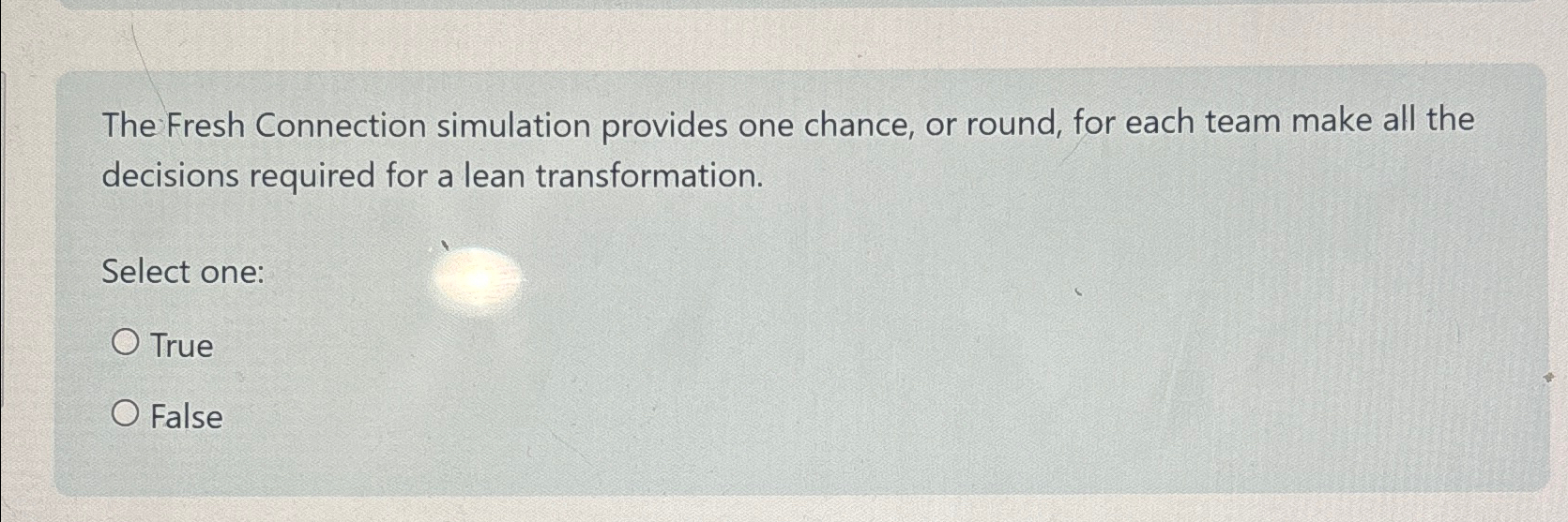  The Fresh Connection simulation provides one chance, or round, for each