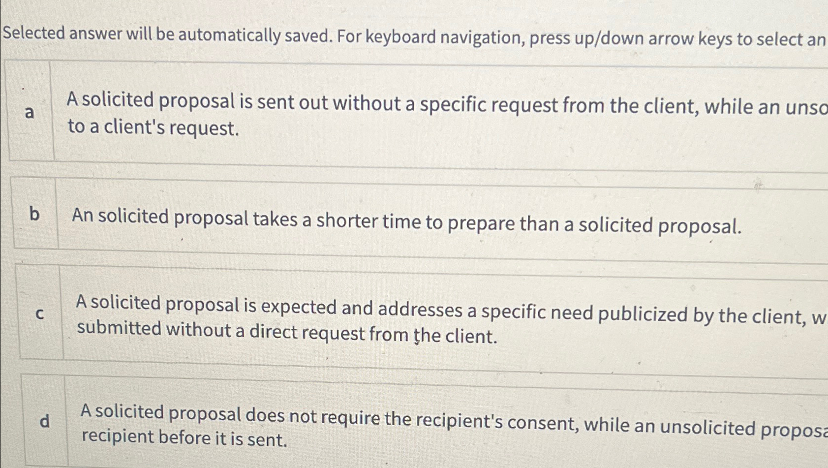  Selected answer will be automatically saved. For keyboard navigation, press up/down