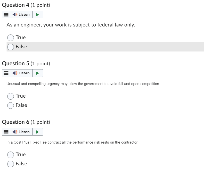  Question 4(1 point) As an engineer, your work is subject to