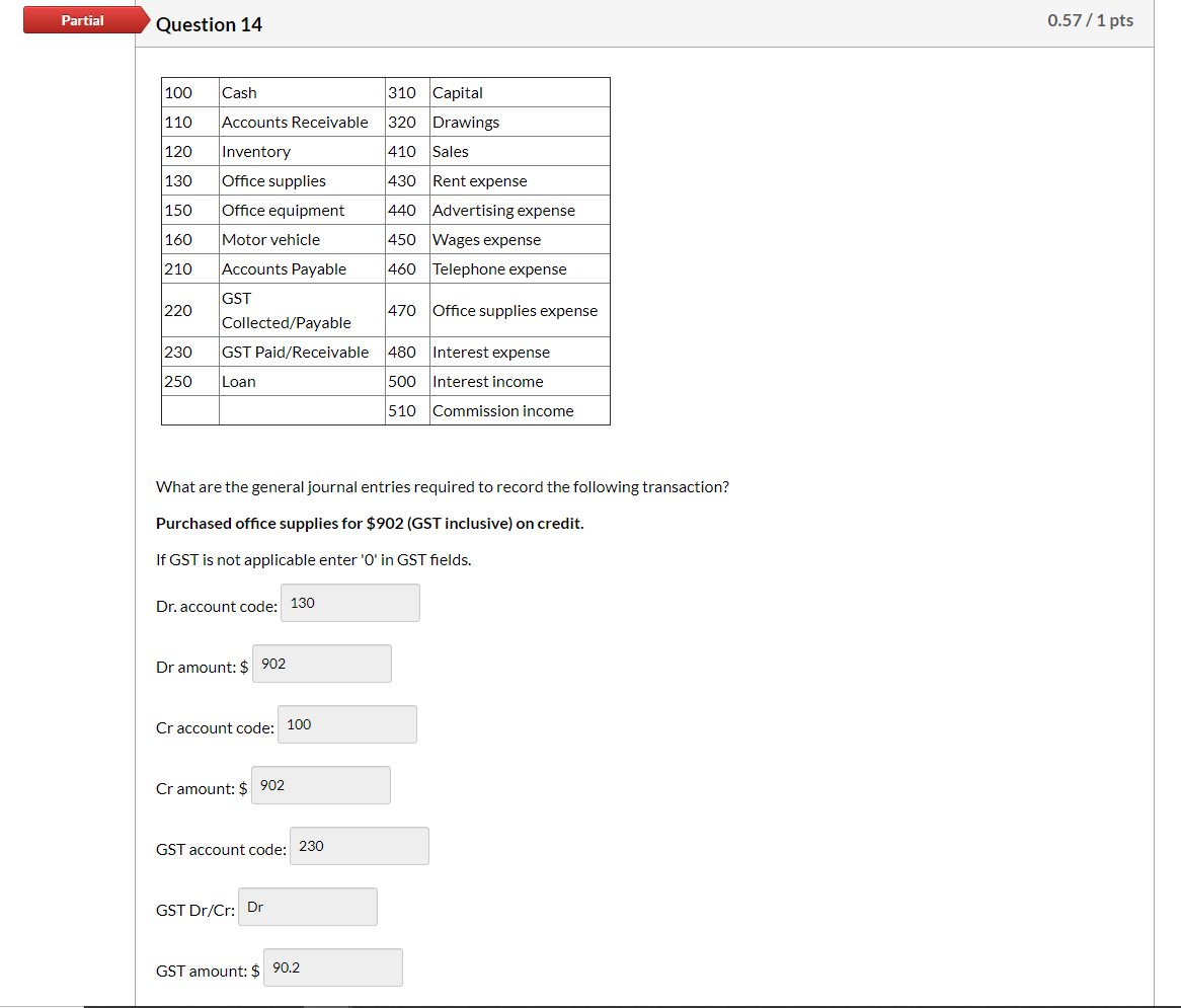 help me pls Partial Question 14 0.57 / 1 pts 100 Cash