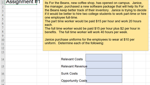  1 Assignment #1 Its For the Beans, new coffee shop, has