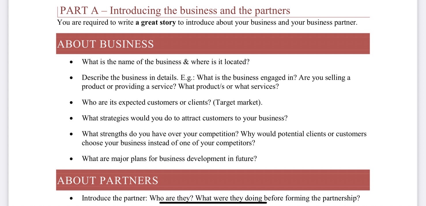 pair work will create their own business and account for their business