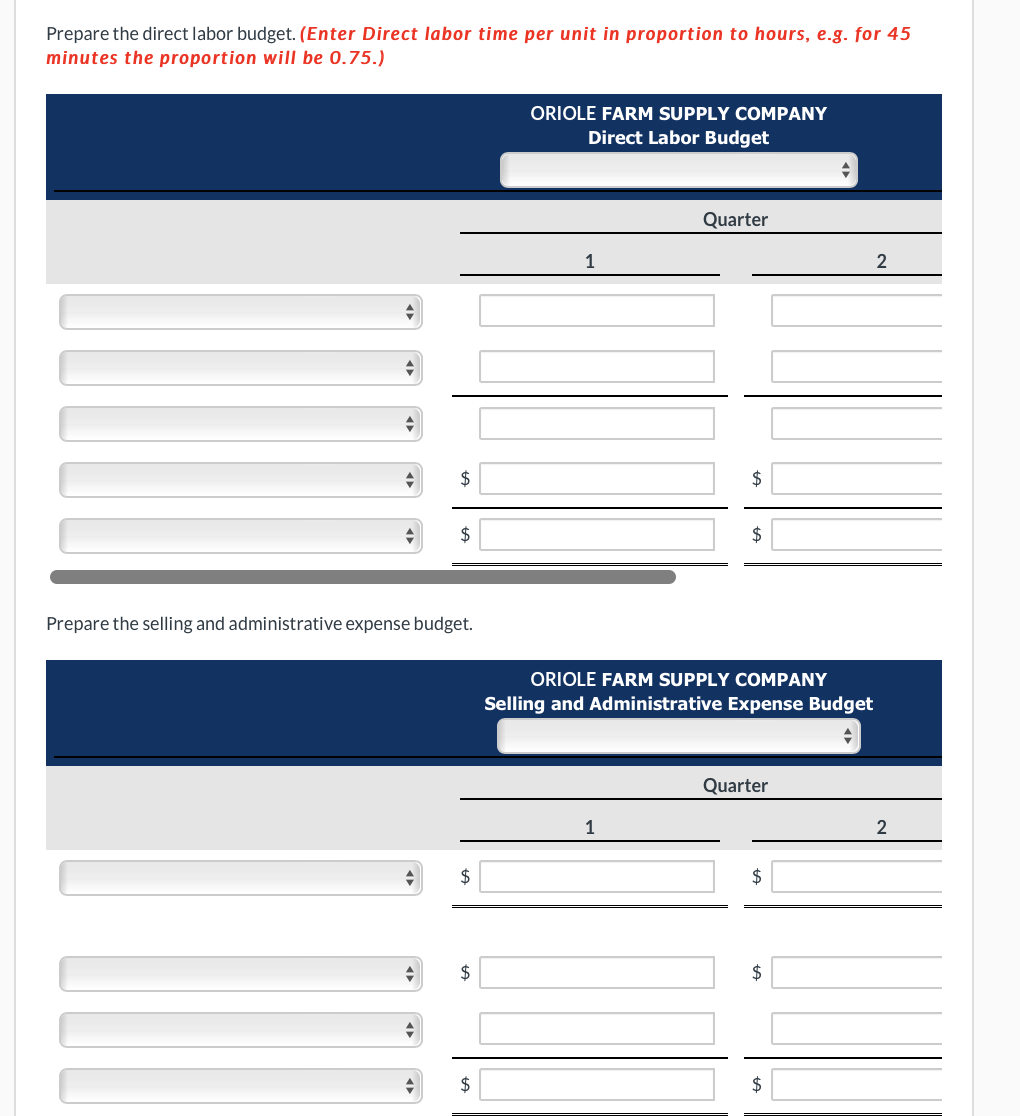 Prepare the direct labor budget. (Enter Direct labor time per unit