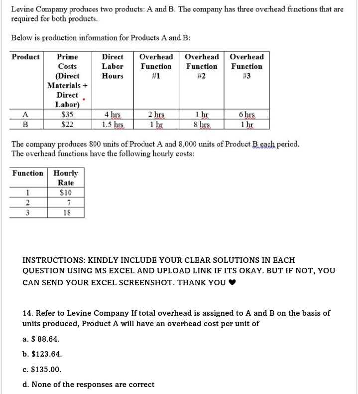 Please include your clear solutions using Ms excel. Kindly read the instructions