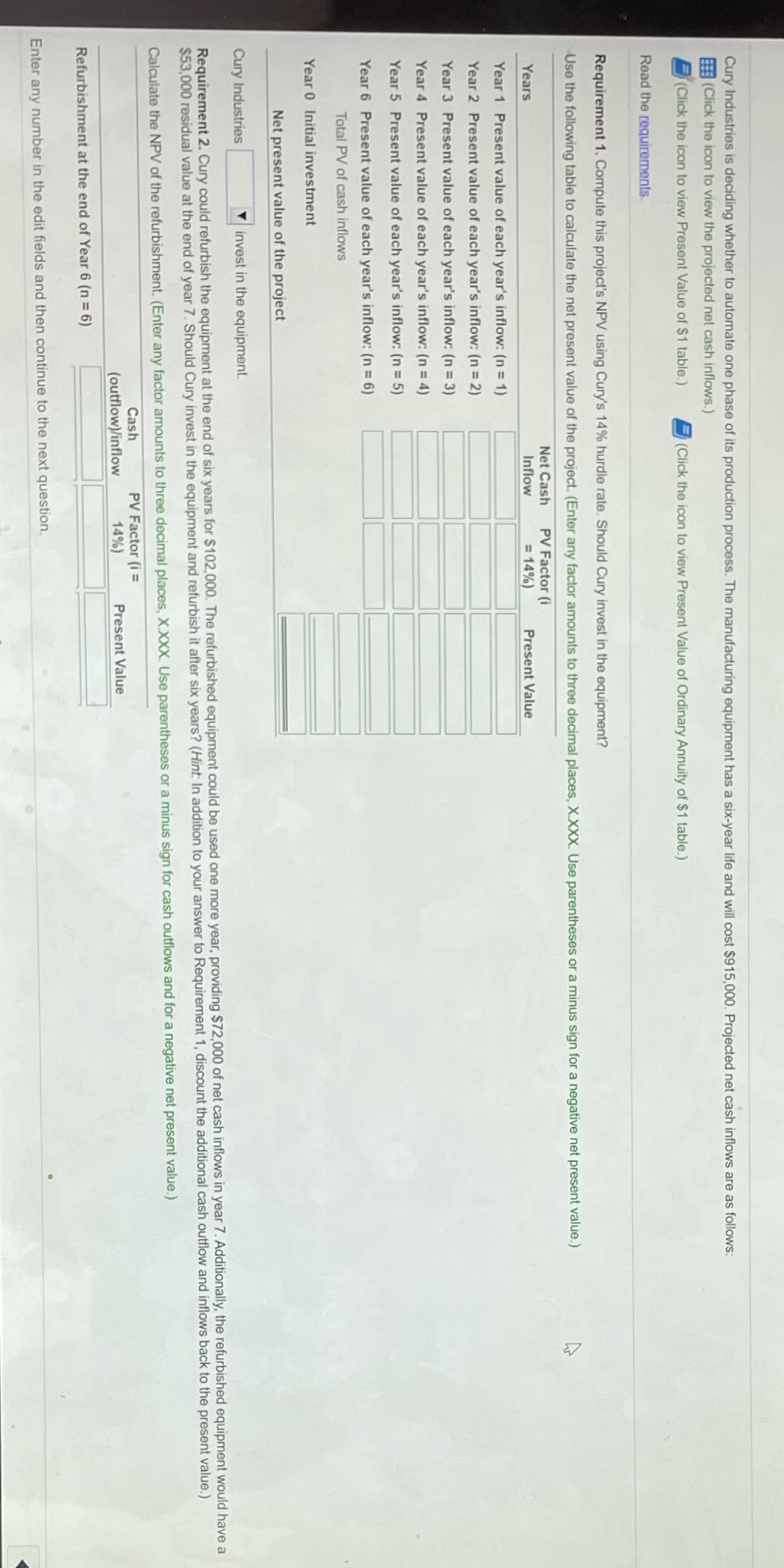 Please help Cury Industries is deciding whether to automate one phase of