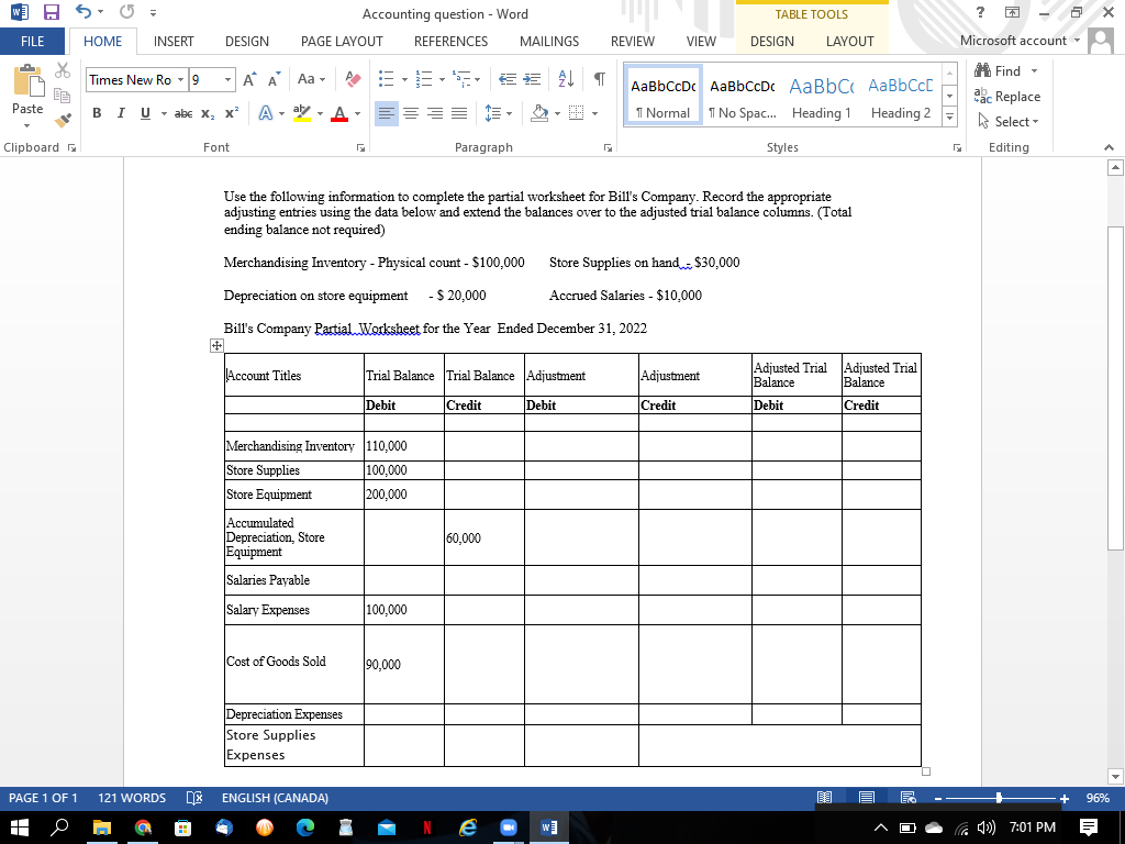 Accounting question - Word TABLE TOOLS ? FILE HOME INSERT DESIGN