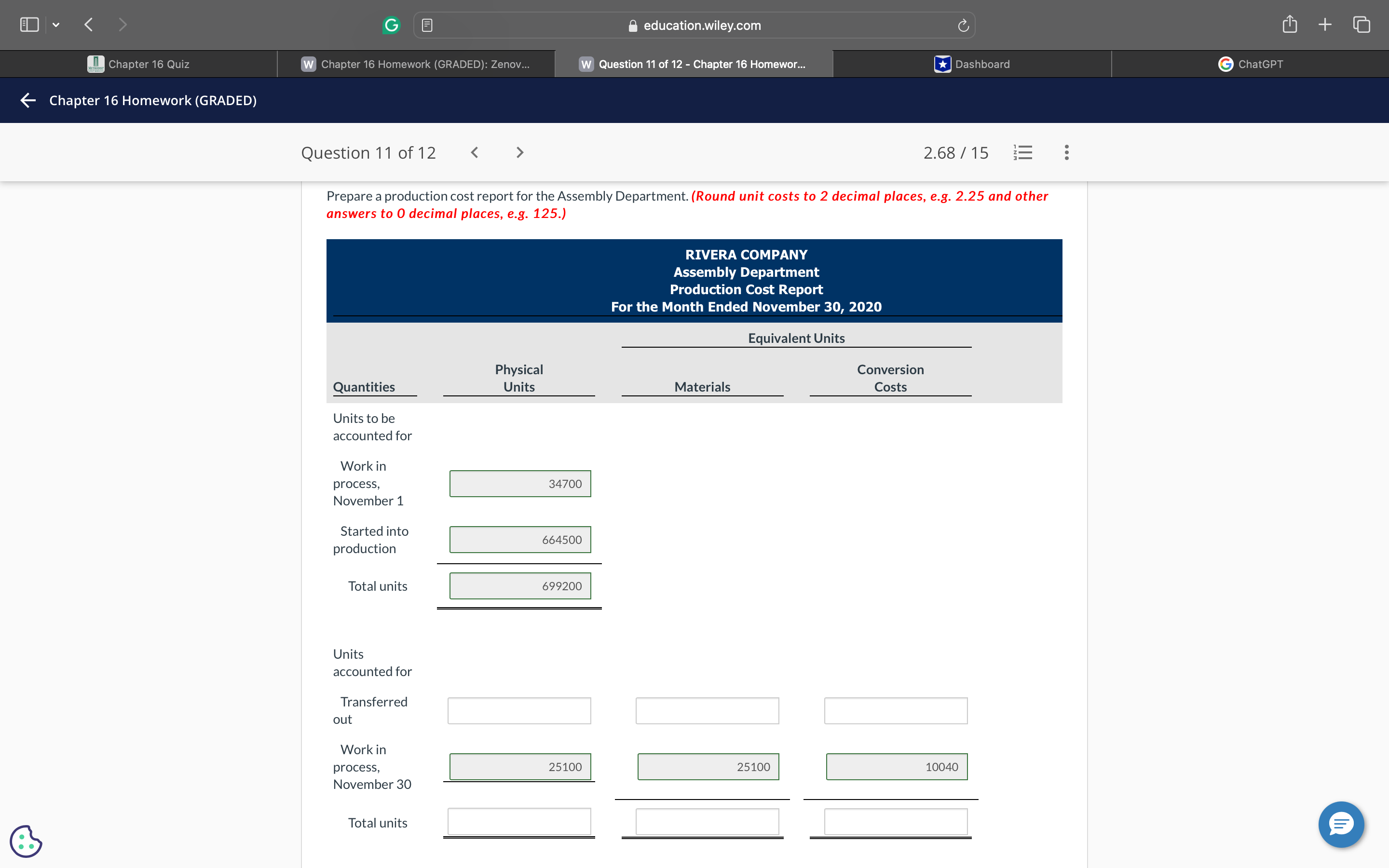 Zenov... W! Question 11 of 12 - Chapter 16 Homewor... L:J Dashboard