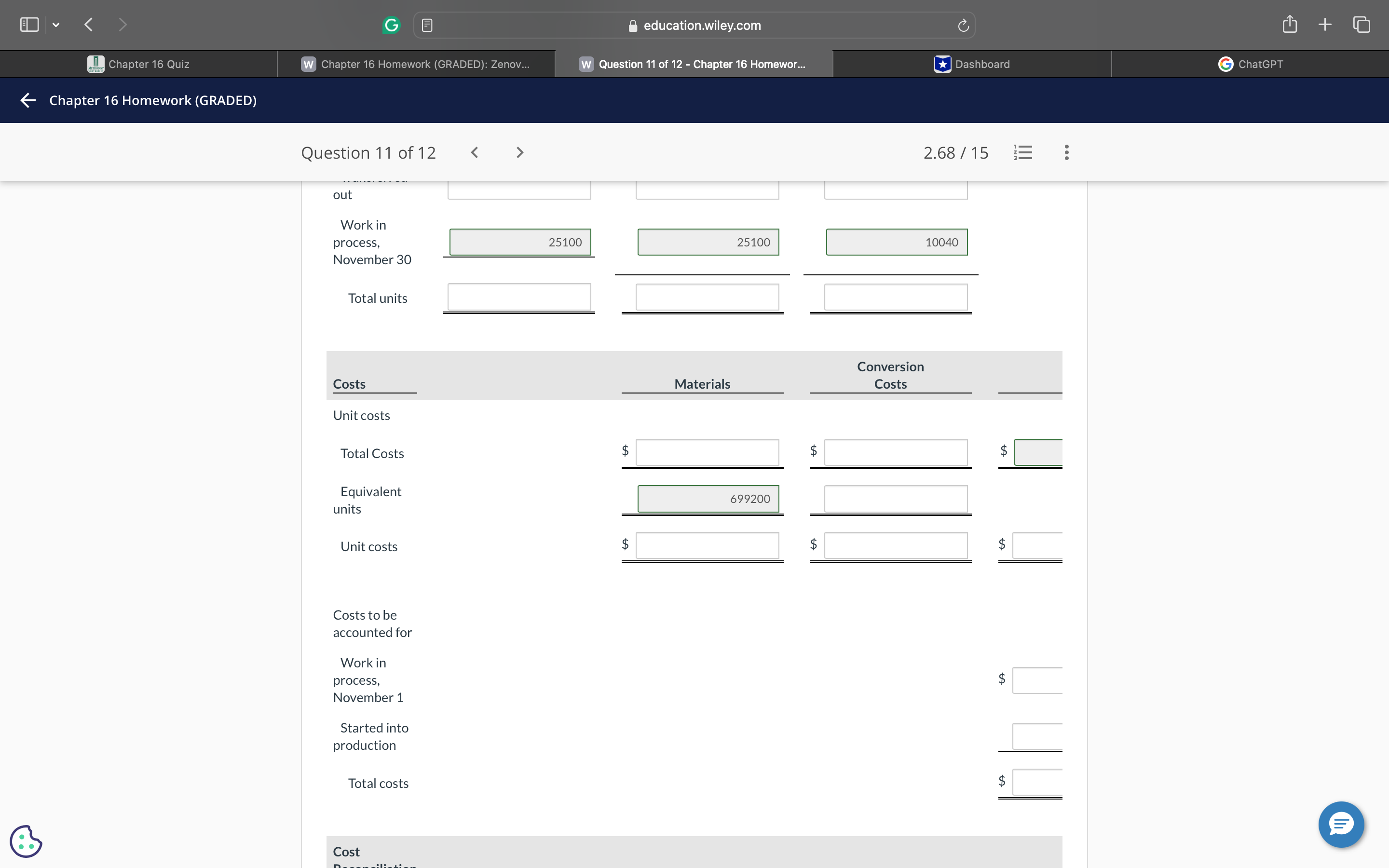 i= i & Your answer is incorrect. Determine the assignment of costs