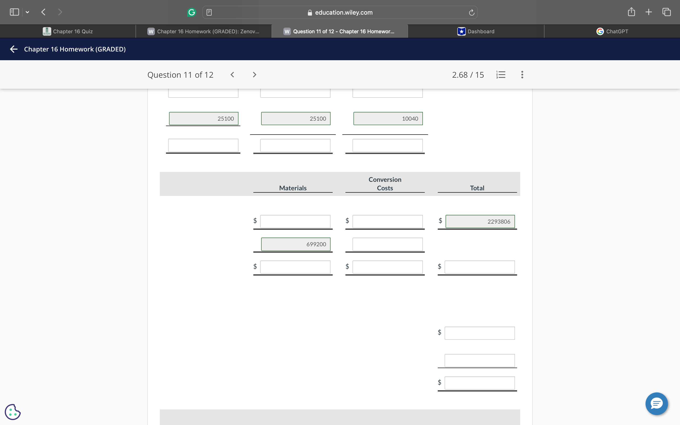 to goods transferred out and in process. Costs accounted for: Transferred out