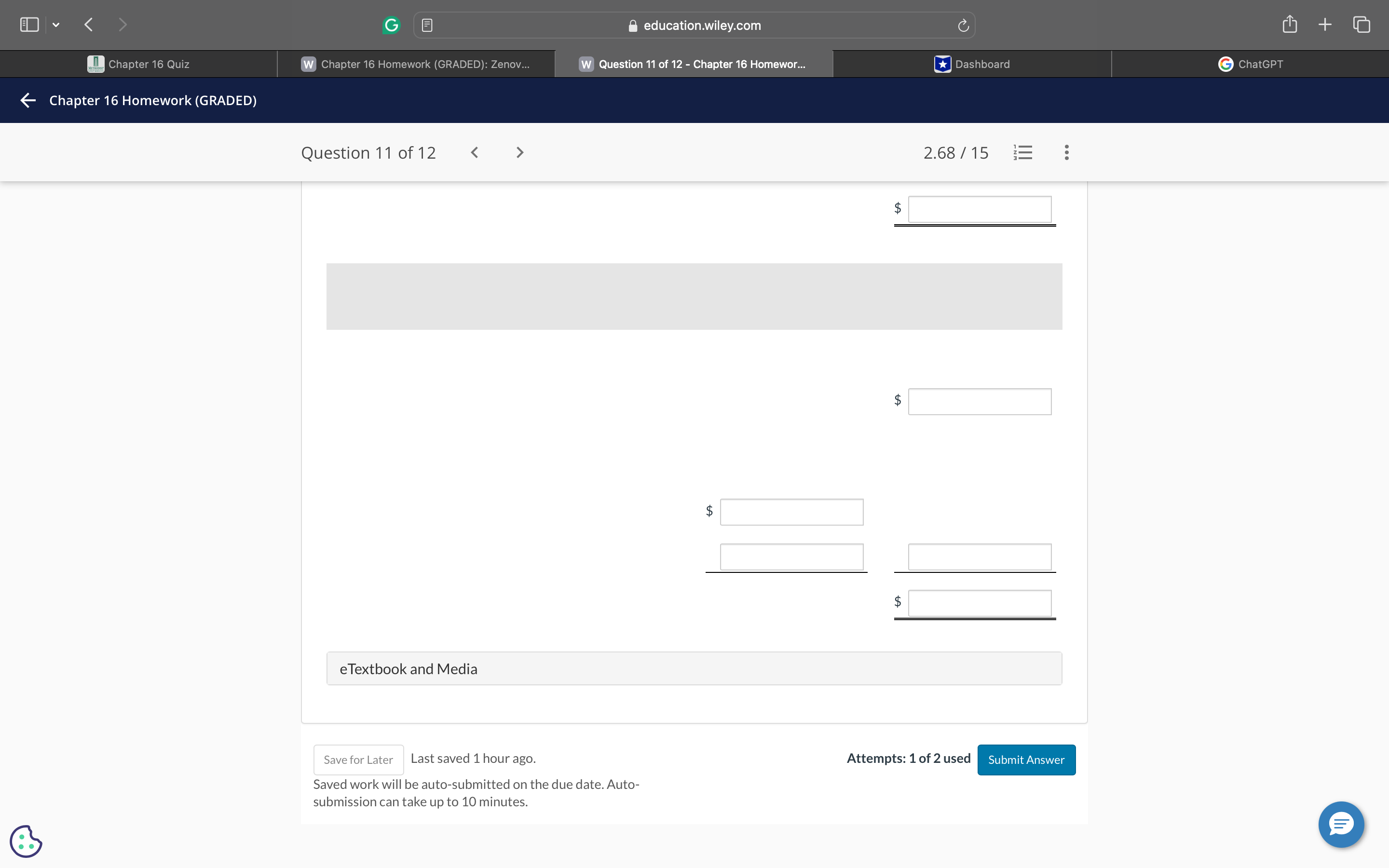 $ eTextbook and Media A Youransweris partially correct. Prepare a production cost