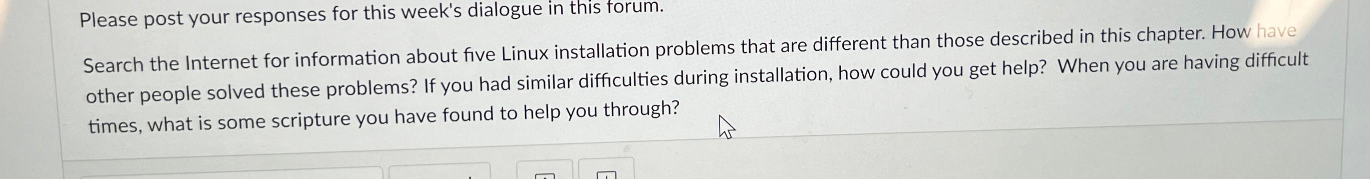  Please post your responses for this week's dialogue in this forum.