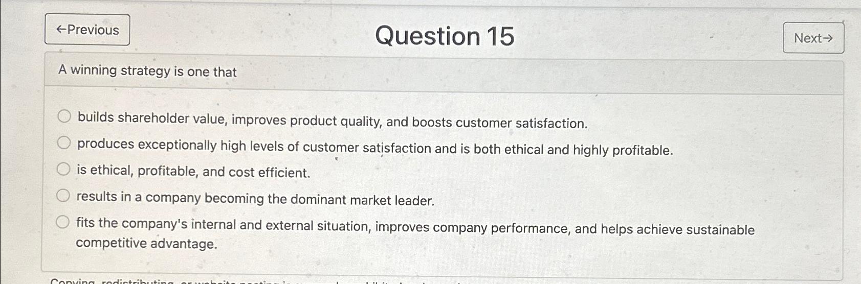  larr Previous Question 15 Next A winning strategy is one that