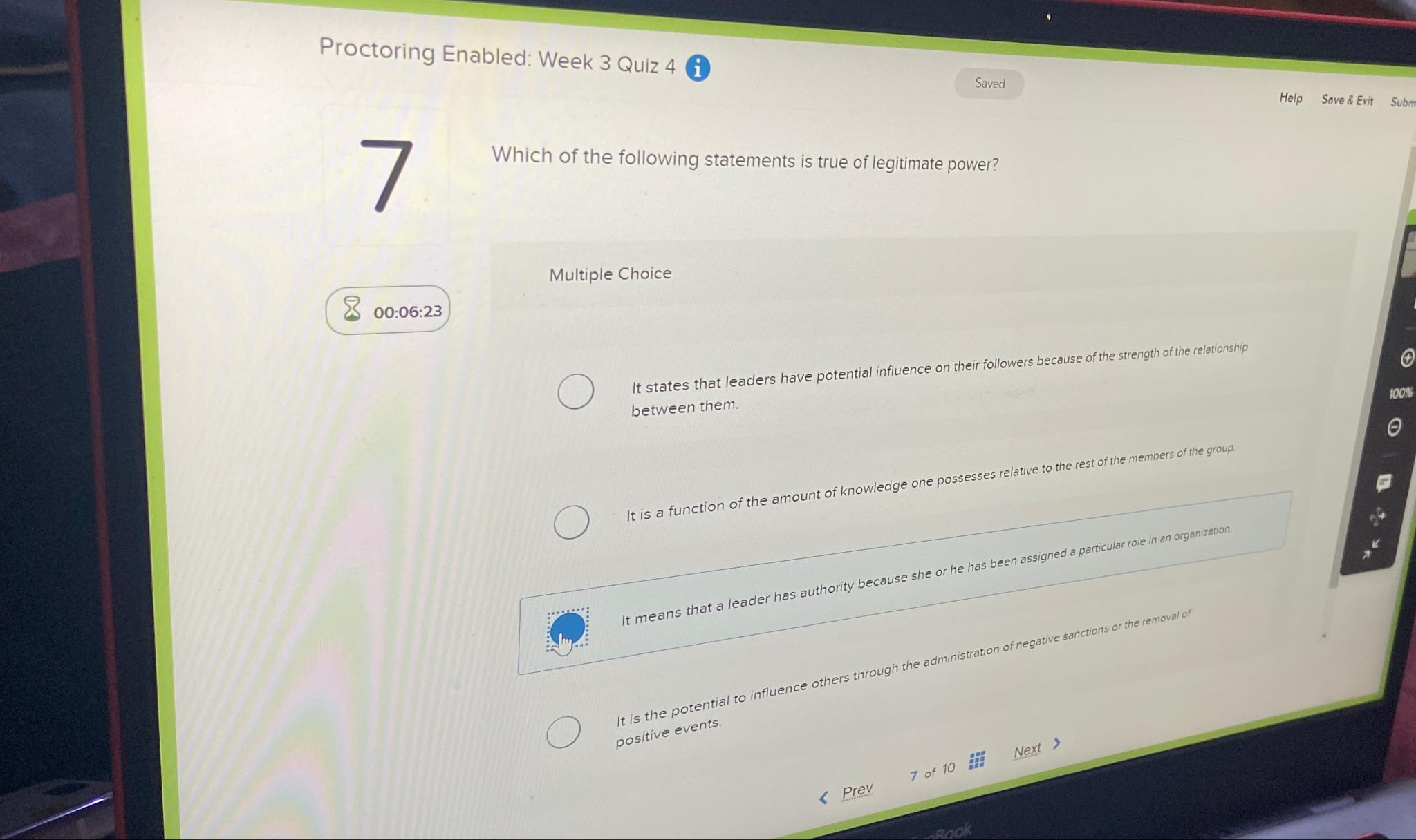  Proctoring Enabled: Week 3 Quiz 4 Saved Help Sove & Exit