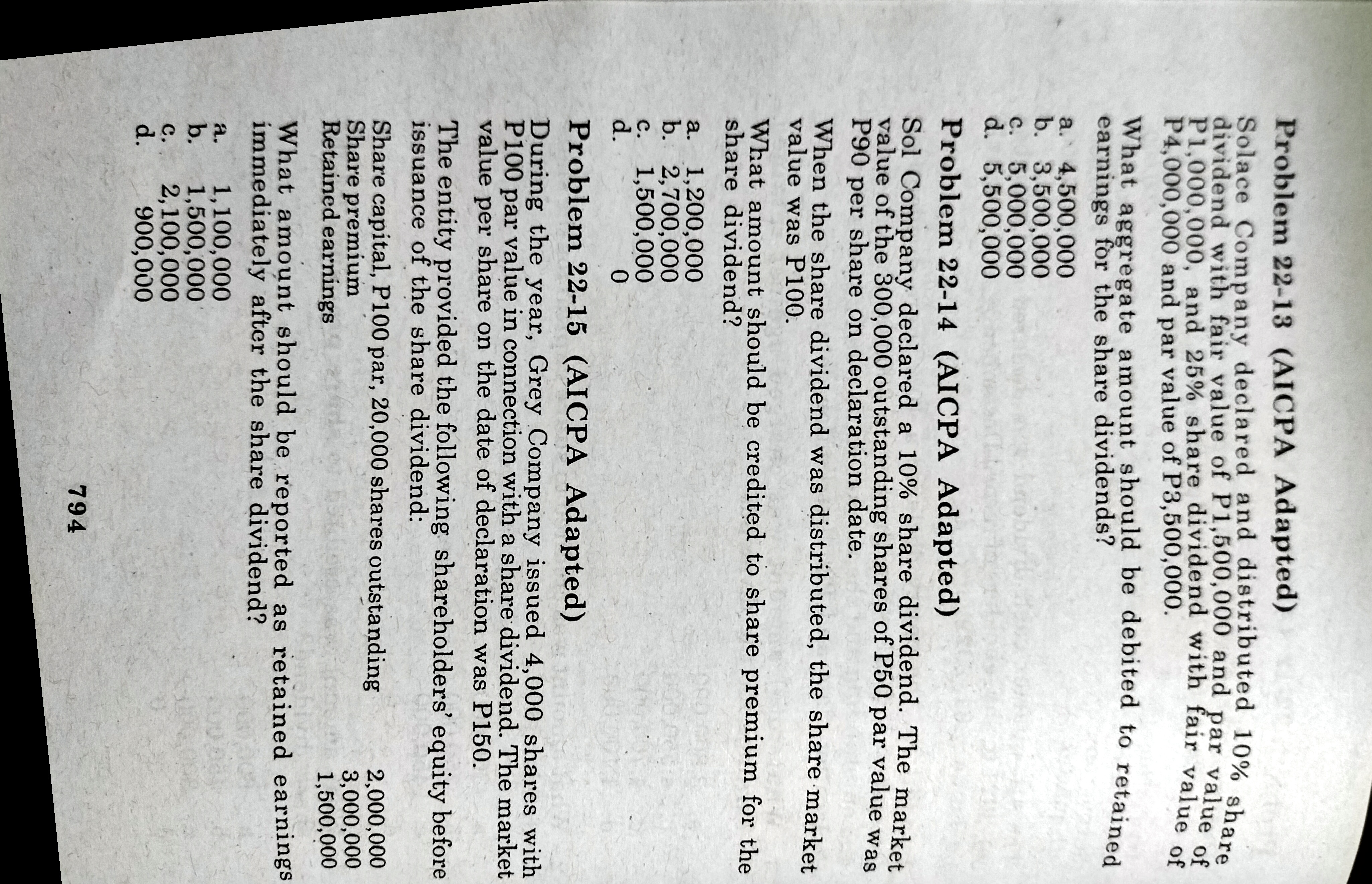 During 2021, Ray Company reported the following cash dividends on the P10