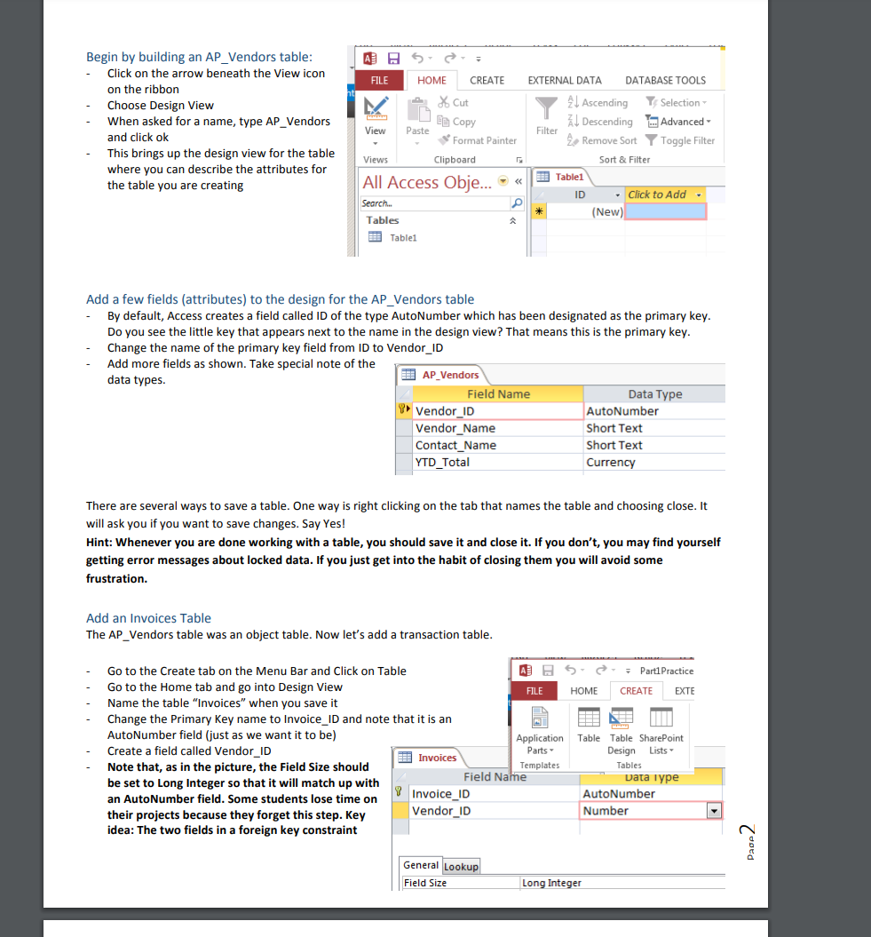 and entering data in MS Access. Before beginning this assignment, please be