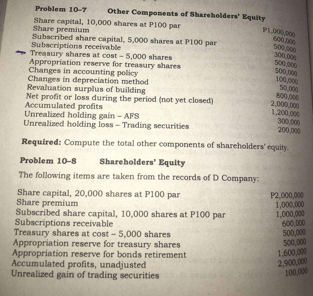 #Accounting Answer problem 10-7 and problem 10-8 Problem 10-7 Other Components of