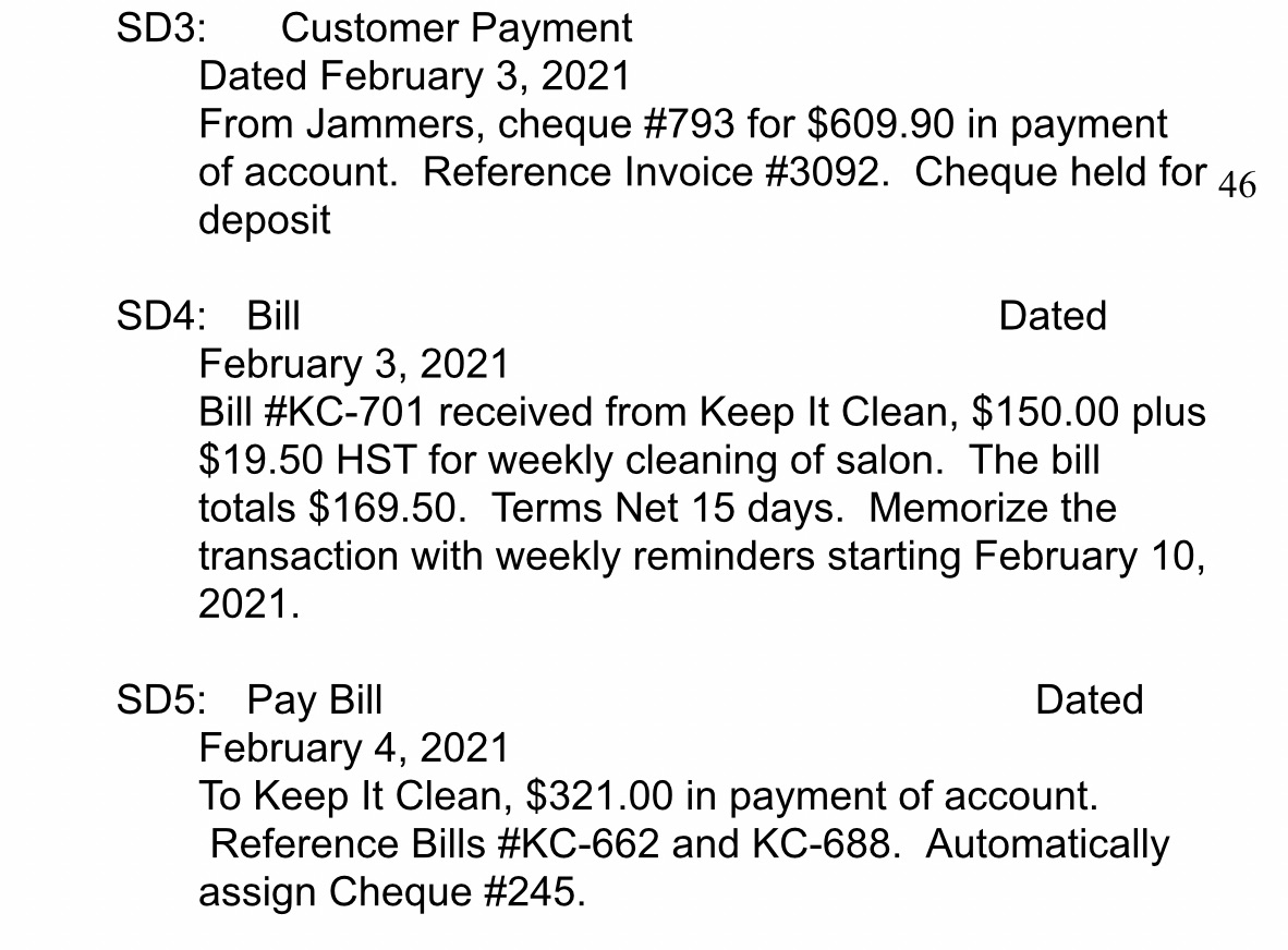 SD3: Customer Payment Dated February 3, 2021 From Jammers, cheque #793
