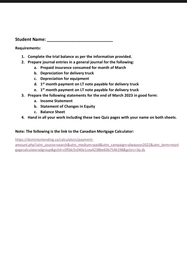 At the end of March a trial balance was prepared however some