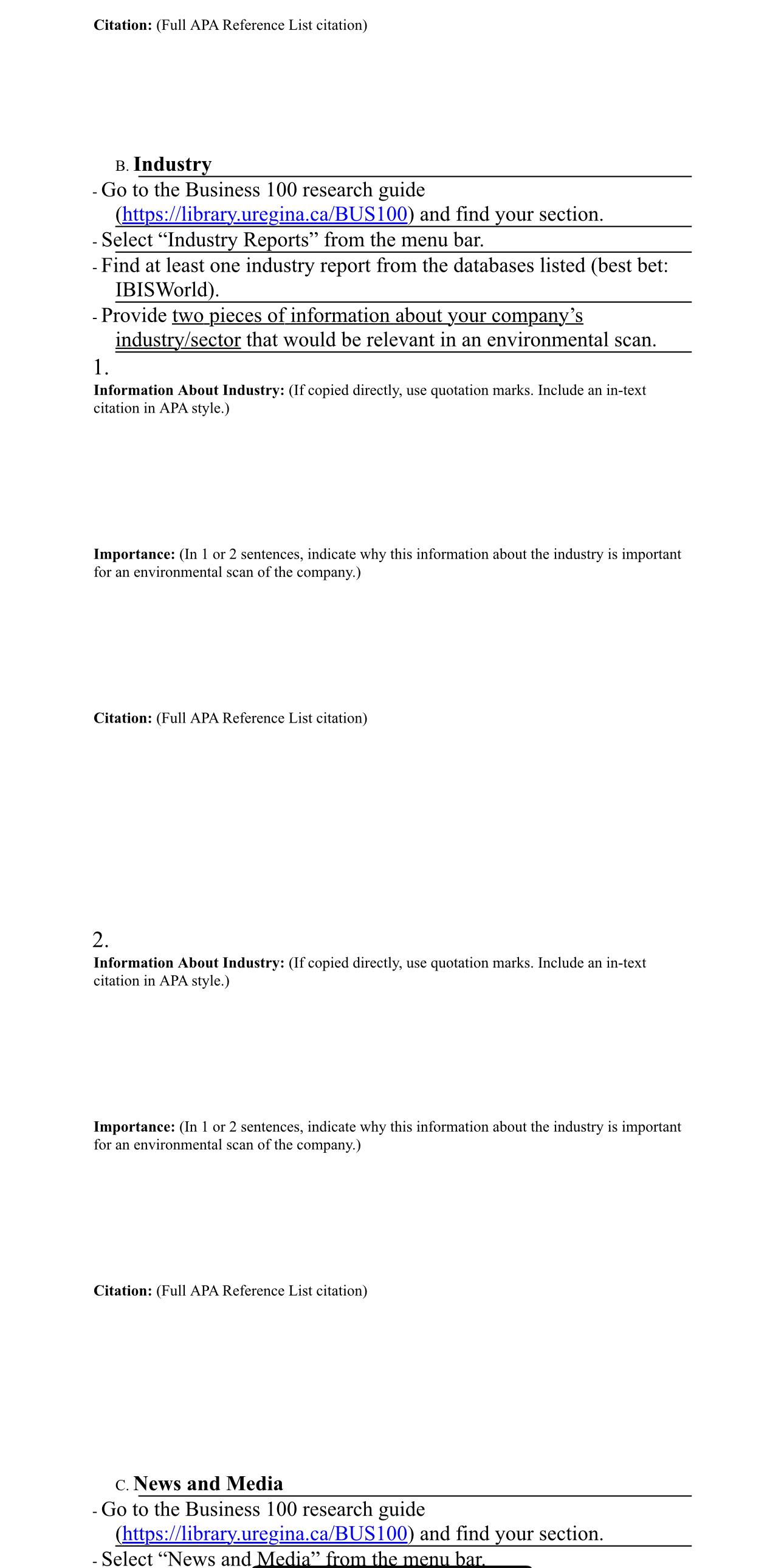  Citation: (Full APA Reference List citation) B. Industry Go to the