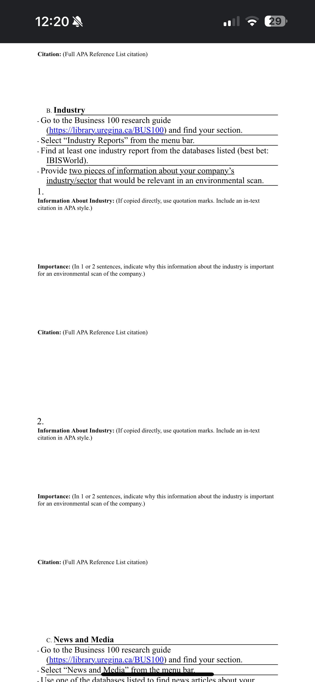  12:20 Citation: (Full APA Reference List citation) B. Industry Go to