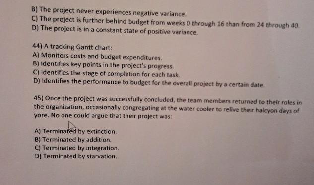  B) The project never experiences negative variance. C) The project is