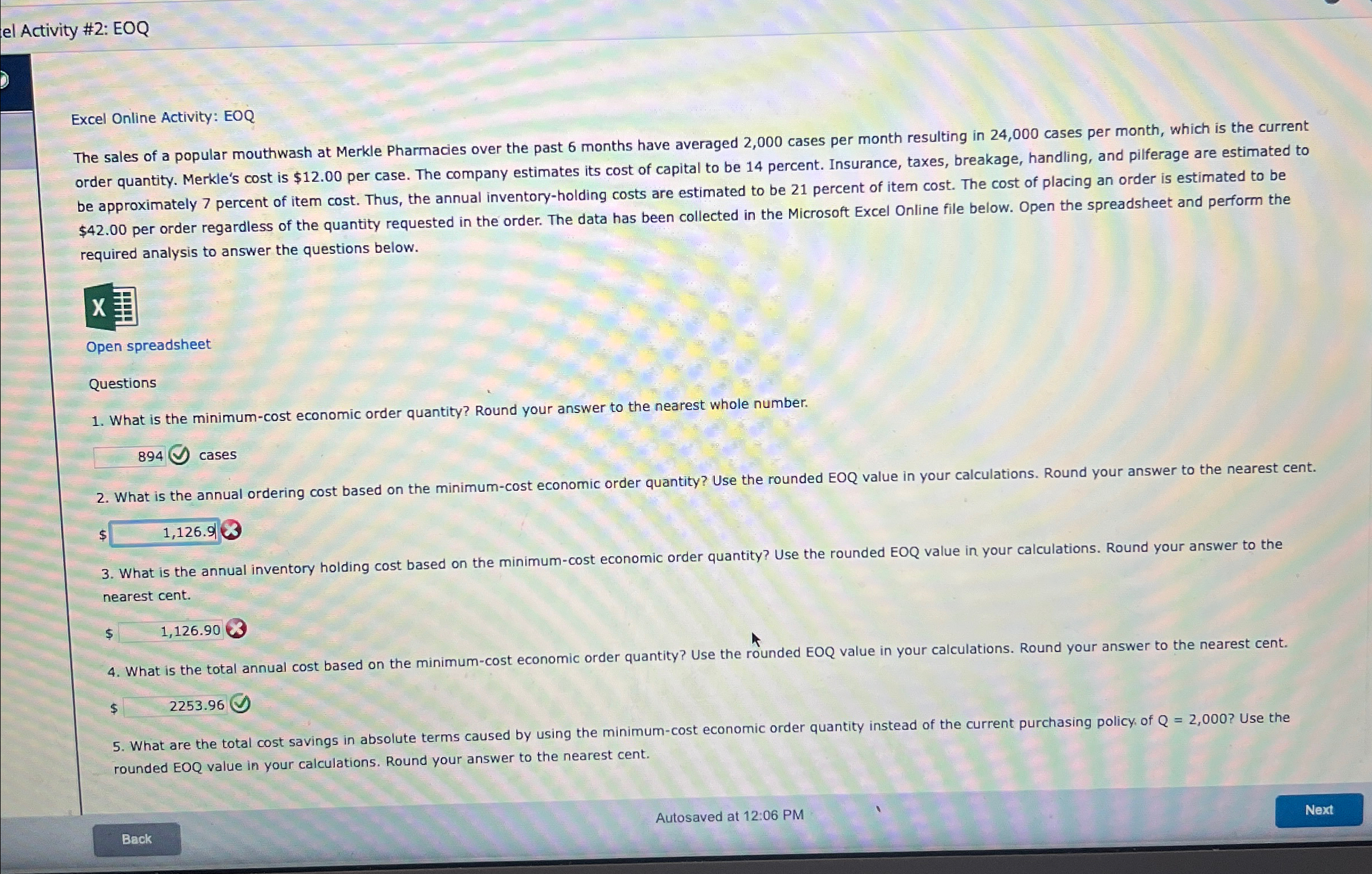  el Activity #2: EOQ Excel Online Activity: EOQ The sales of