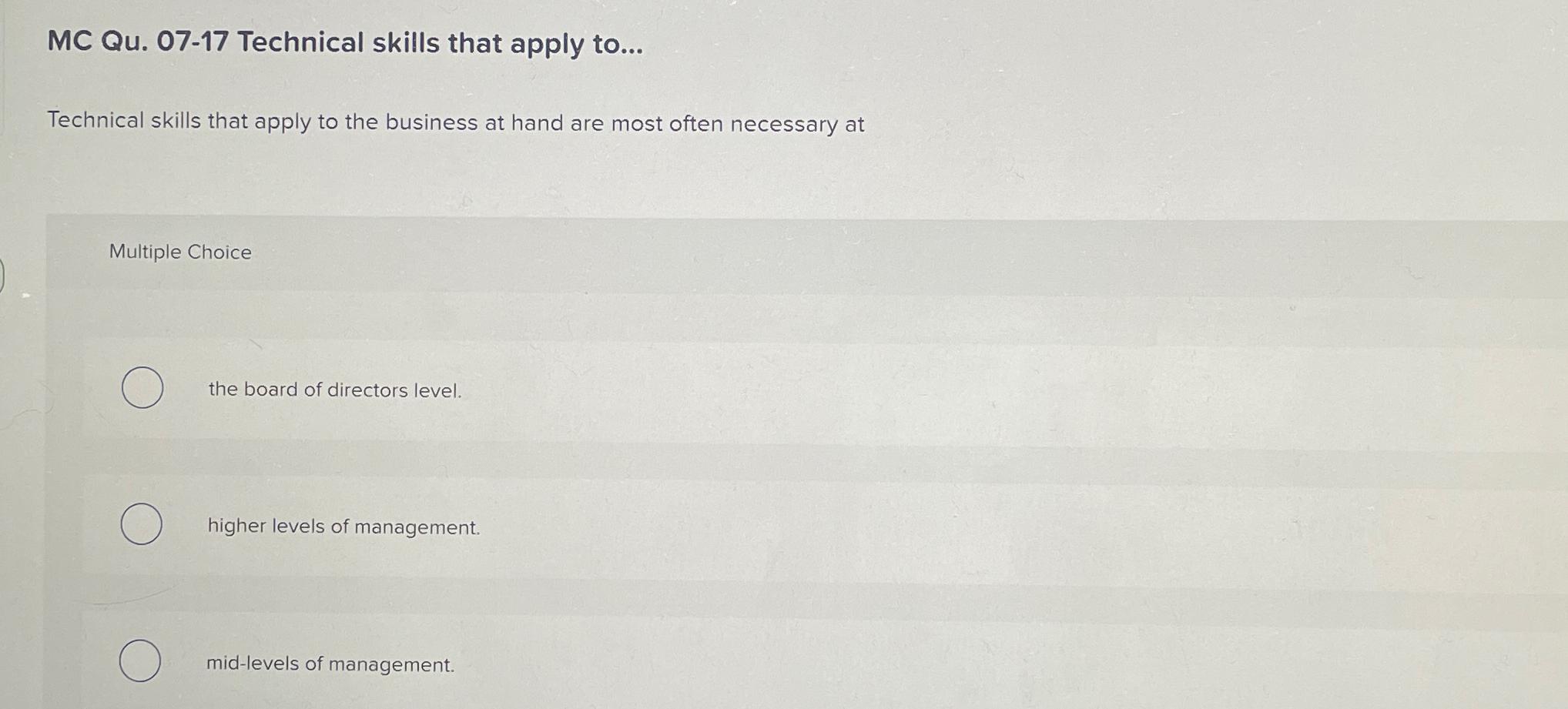  MC Qu.07-17 Technical skills that apply to... Technical skills that apply